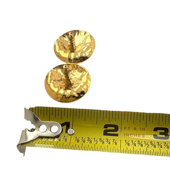 Gold Tone Hammered Round Clip On Earrings Vintage Style Statement Jewelry - Picture 7 of 7